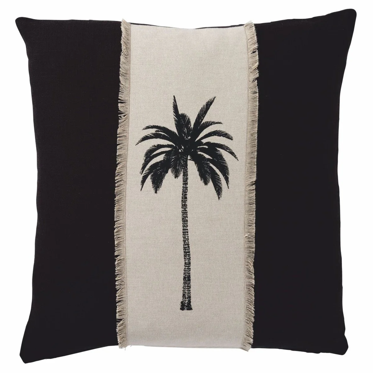 Luxury decorative cotton cushion palm tree black / beige 50 x 50 cm