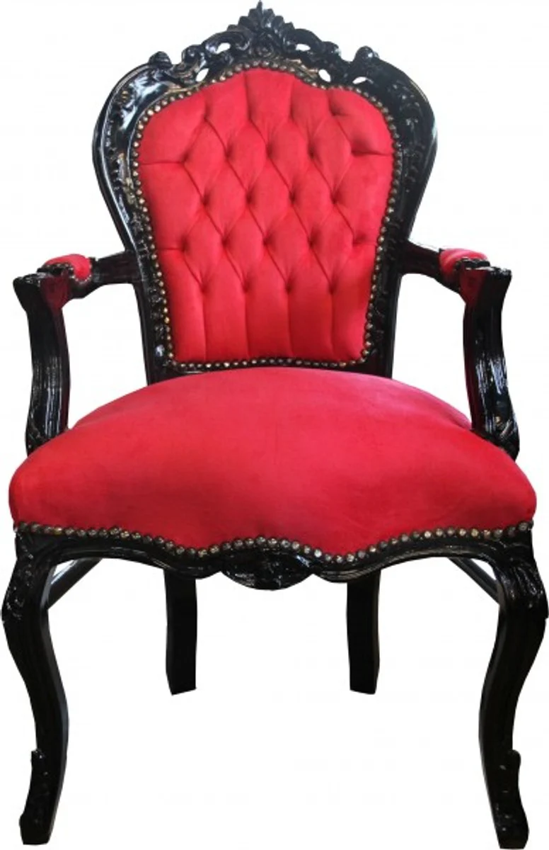 Baroque dining room chair red / black with armrests - Limited Edition