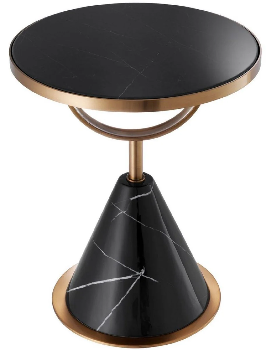 Luxury stainless steel side table with artificial marble black / copper color Ø 49.5 x H. 60.5 cm - living room furniture