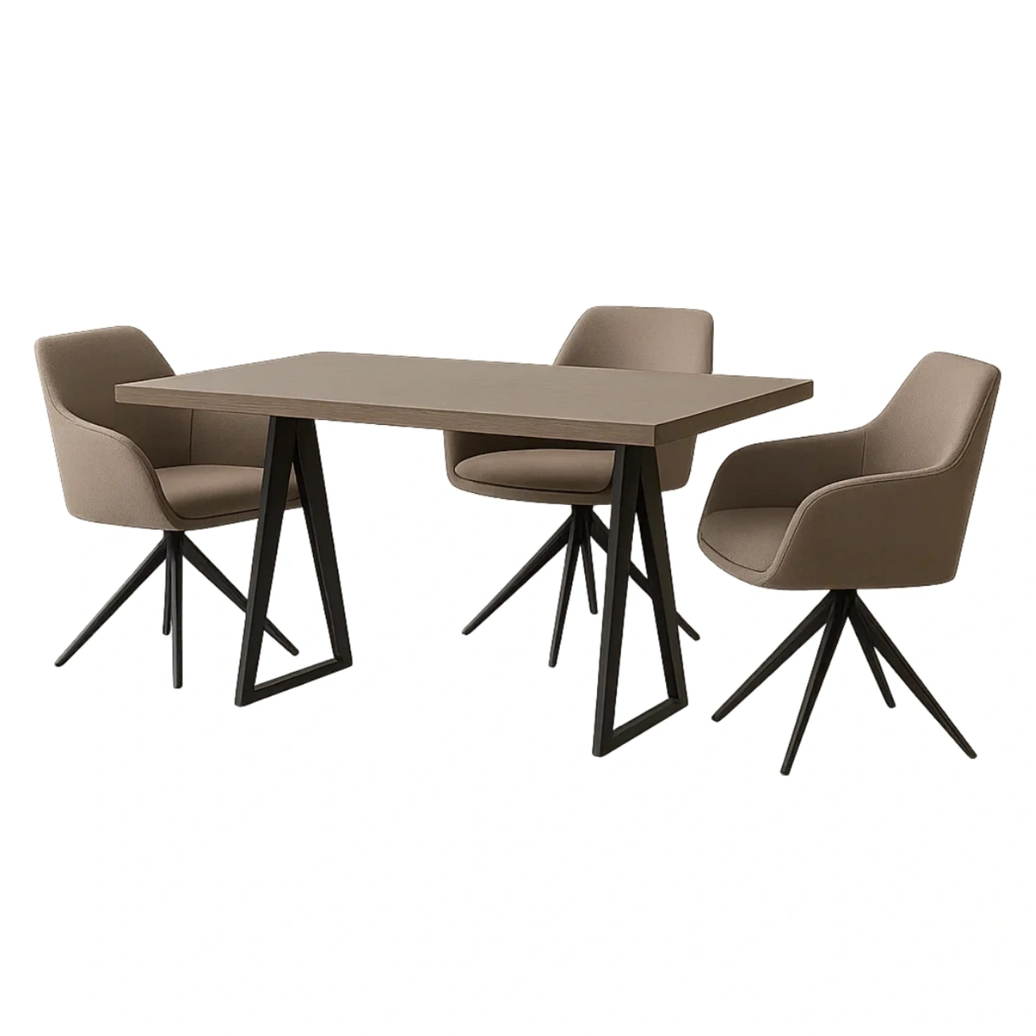 3-Sitzer-Essgruppe aus Holz und Stoff, taupefarben, rechteckiger Tisch mit geometrischen Metallbeinen, festes Gestell, Tisch 140 x 80 x 75 cm und Stuhl 55 x 56 x 83 cm, für den Innenbereich - Lgx0pLLB3RjK