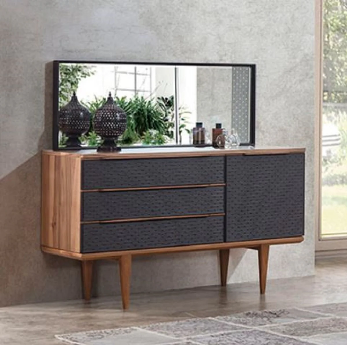 Luxury Bedroom Set Brown / Gray / Black - 1 Luxury Dresser & 1 Luxury Wall Mirror - Modern Bedroom Furniture - Luxury Collection