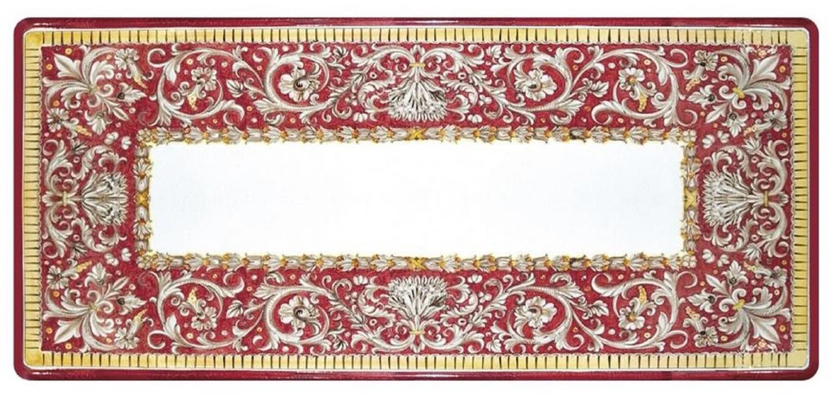 Luxury Art Nouveau dining table white / red / gray / yellow / black - handmade garden table with hand-painted table top and metal frame - garden patio dining room furniture