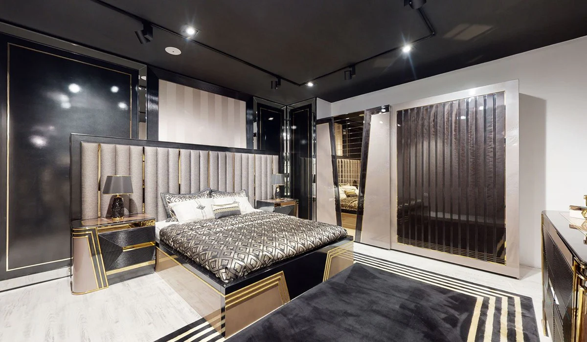 Luxury Bedroom Wardrobe Gray / Black / Gold - Modern Mirrored Wardrobe with 2 Sliding Doors - Luxury Bedroom & Hotel Furniture
