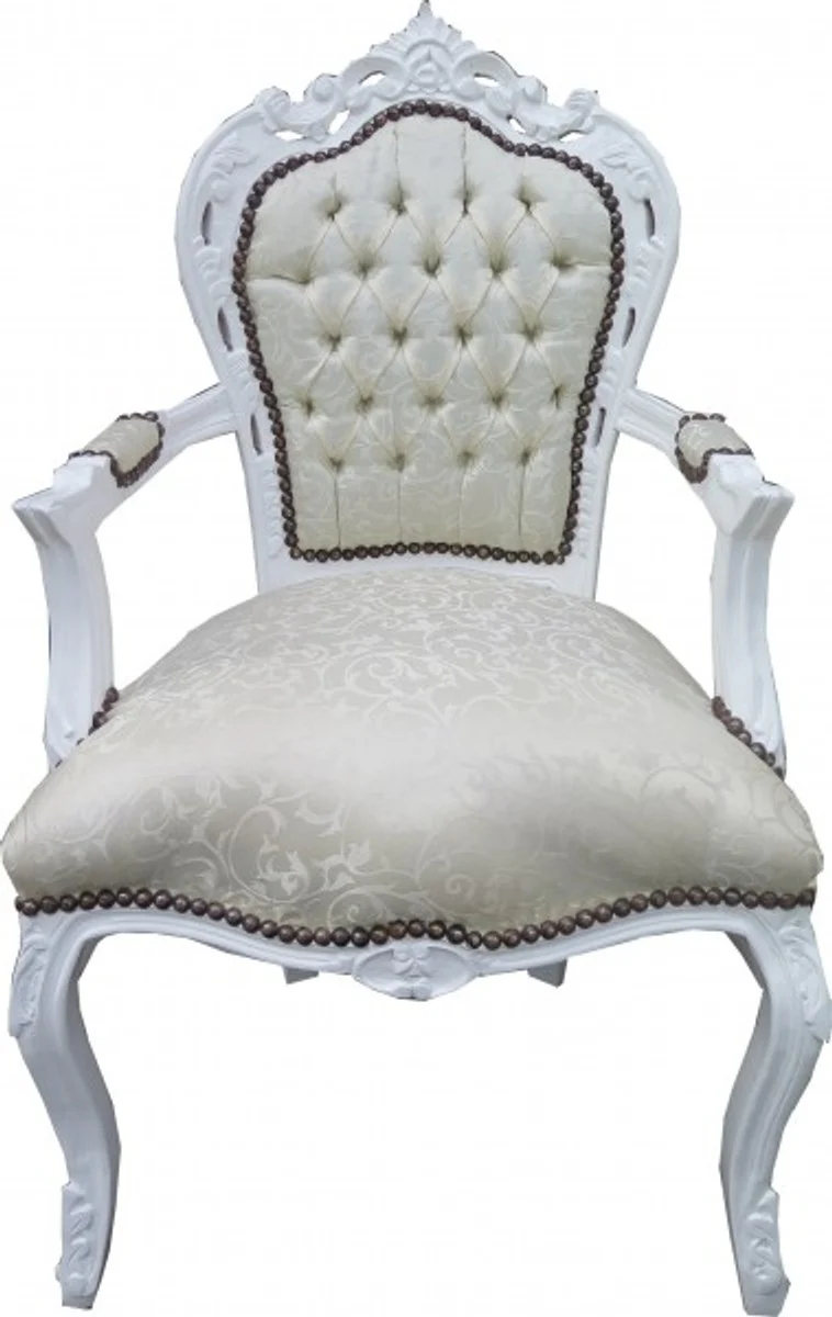 Baroque Dining Room Chair with Armrests White Pattern / White - Antique Furniture - Limited Edition