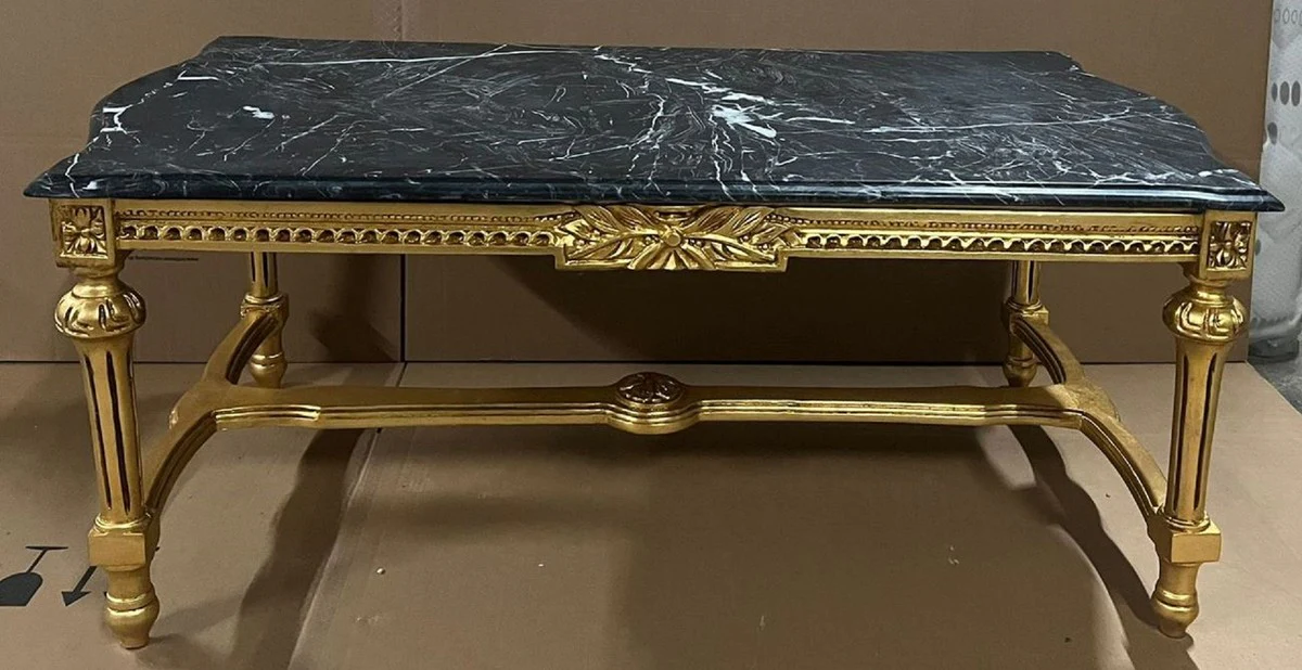 Baroque Coffee Table Gold / Black - Rectangular Solid Wood Living Room Table with Marble Top - Baroque Style Living Room Furniture - Baroque Furniture - Antique Style Living Room Furniture
