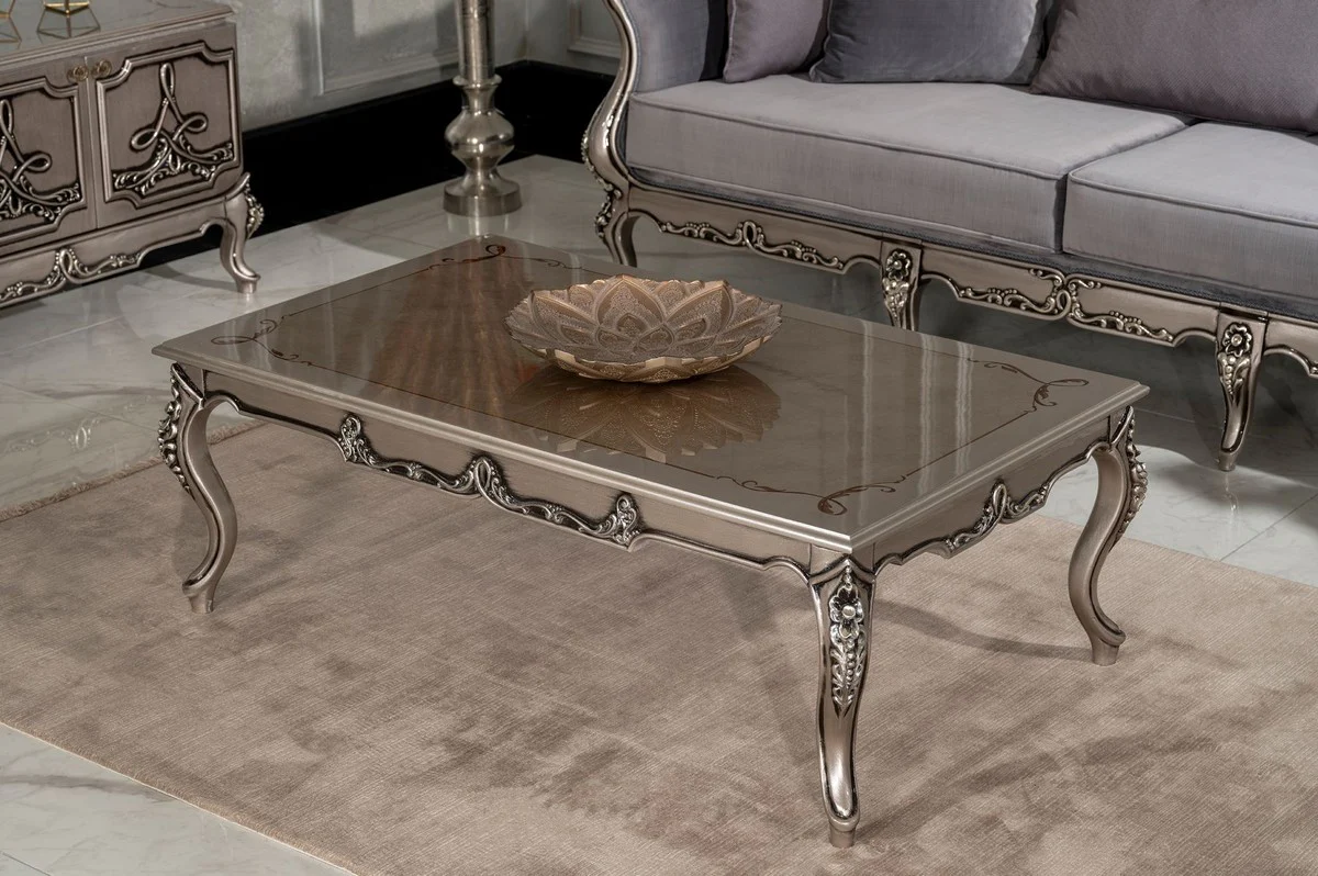 Luxury Baroque coffee table silver - Handcrafted solid wood living room table in Baroque style - Baroque furniture - Luxury furniture in Baroque style - Baroque furnishings - Noble & magnificent