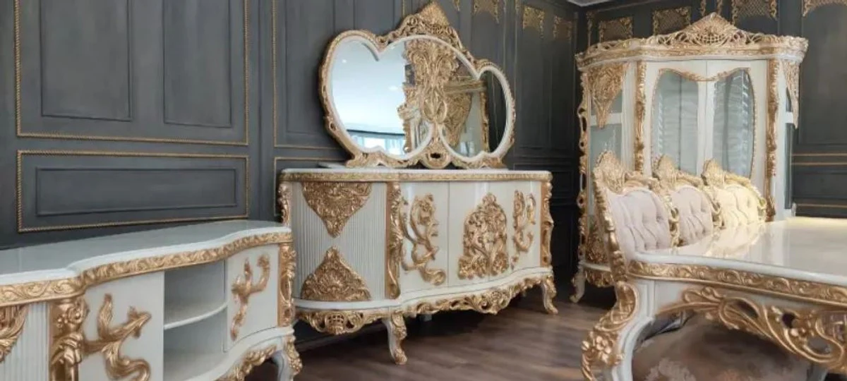 Luxury baroque display cabinet white / gold - magnificent solid wood display cabinet with 2 glass doors - handmade baroque furniture