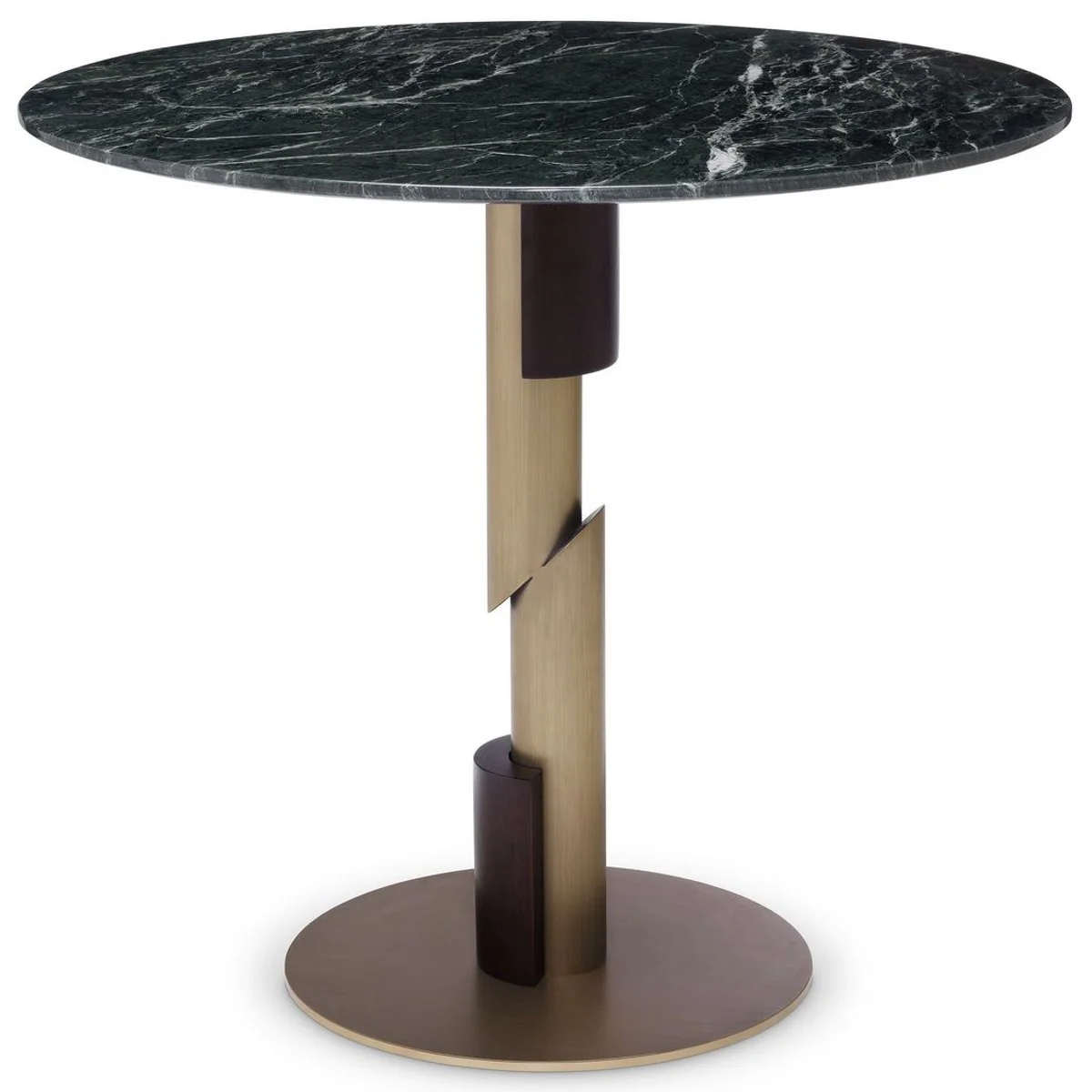 Luxury dining table green / brass / dark brown Ø 85 x H. 76 cm - Round dining room table with marble top - Dining room furniture - Luxury quality