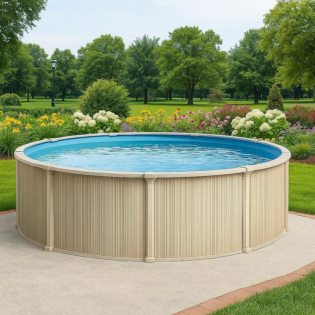 Runder, röhrenförmiger Swimmingpool 448 x 105 cm, beige, mit Filter und Leiter kuOXHKC285nY