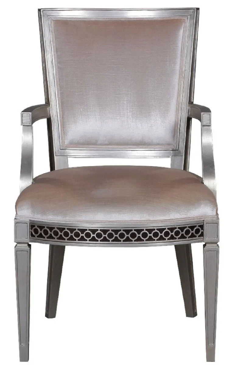 Luxury Art Deco dining chair with armrests pink / silver 60 x 66 x H. 102 cm - Luxury Hotel & Restaurant Furniture