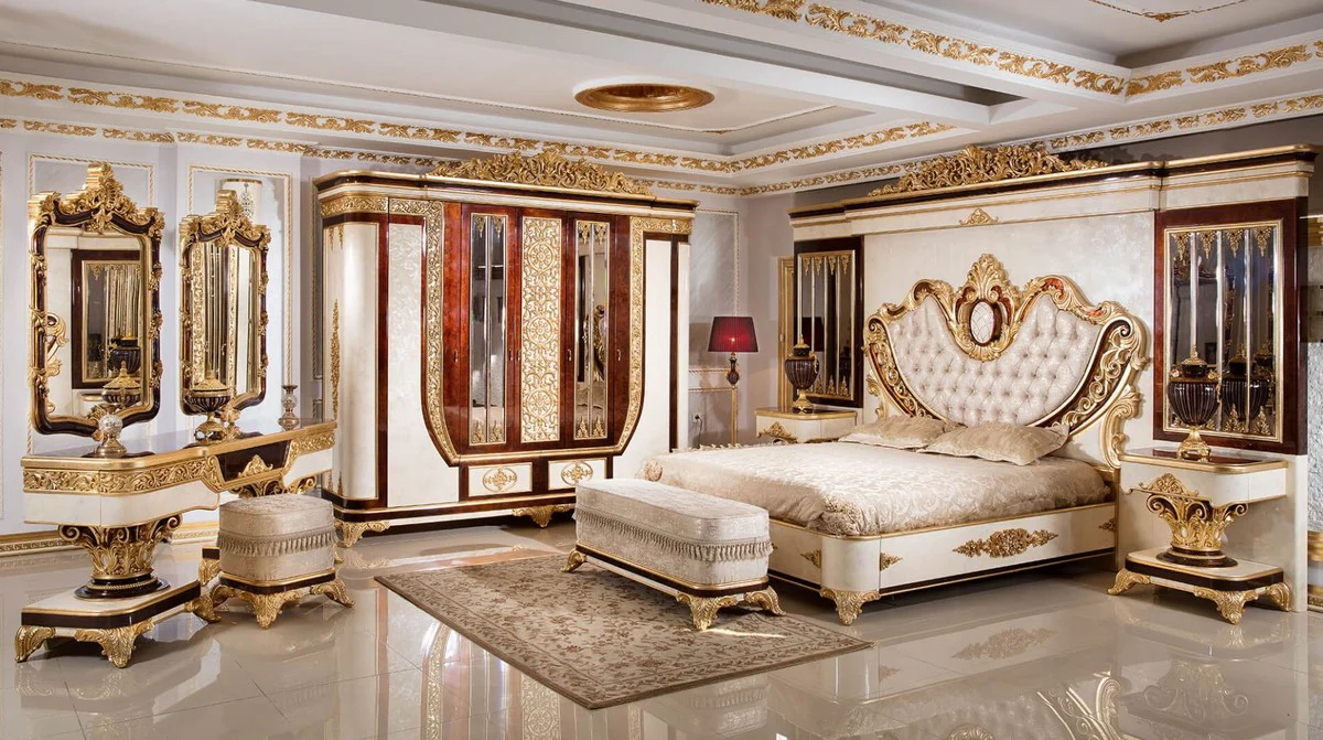 Luxury baroque bedroom wardrobe white / brown / gold - magnificent solid wood wardrobe in baroque style - baroque bedroom & hotel furniture - noble & magnificent
