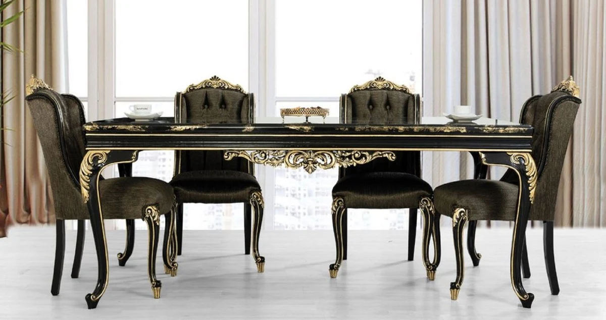 Luxury baroque dining table black / gold - noble solid wood dining room table - baroque dining room furniture