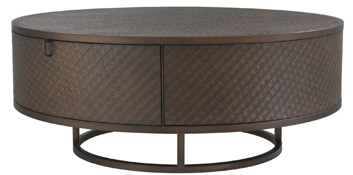 Luxury coffee table bronze Ø 100 x H. 40.5 cm - Round living room table with 2 drawers - Luxury living room furniture