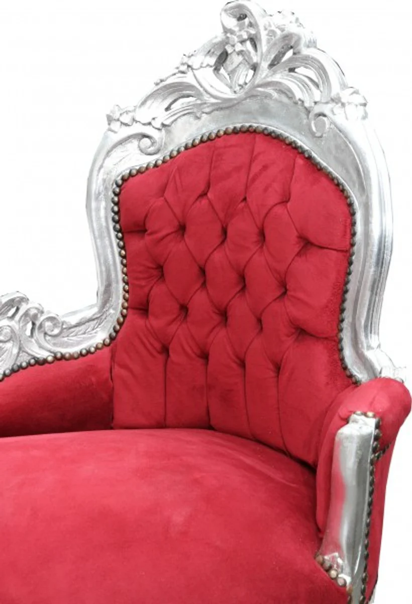 Baroque chaise longue Bordeaux red / silver - lounge lounger chaise longue furniture