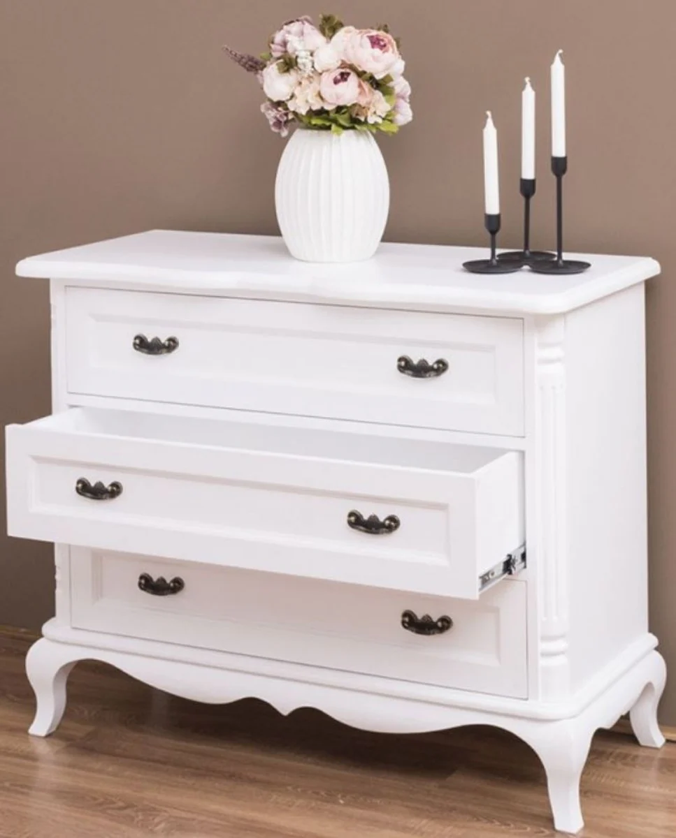 Country house style solid wood chest of drawers with 3 drawers white 110 x 48 x H. 89 cm - country house style furniture