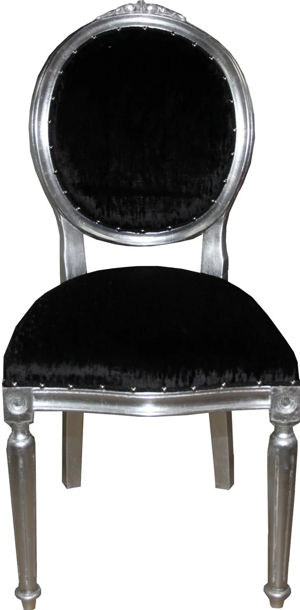 Baroque medallion luxury dining chair without armrests in black / silver - Interior