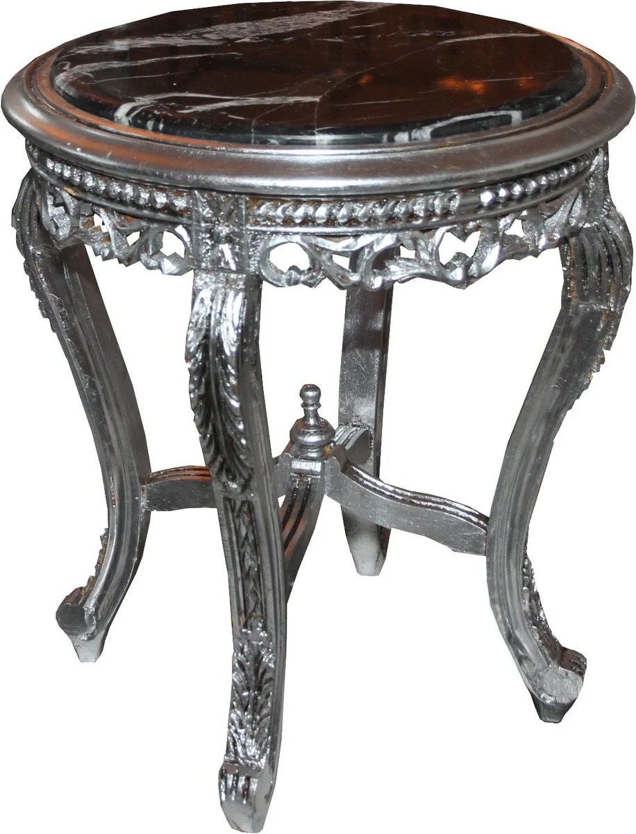 Baroque side table silver with black marble top 48 x 48 x H. 55 cm - Baroque furniture side table