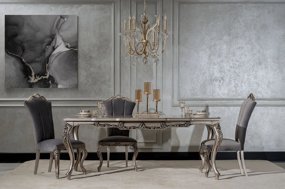 Luxury Baroque Dining Room Chair Gray / Silver - Magnificent Baroque Style Kitchen Chair - Luxury Dining Room Furniture in Baroque Style - Baroque Furniture - Noble & Magnificent
