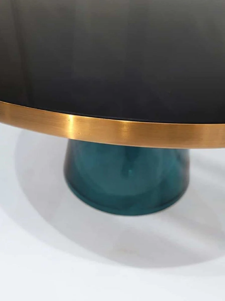 Luxury coffee table black / gold / blue Ø 75 x H. 37 cm - Round glass living room table - Living room furniture - Luxury furniture