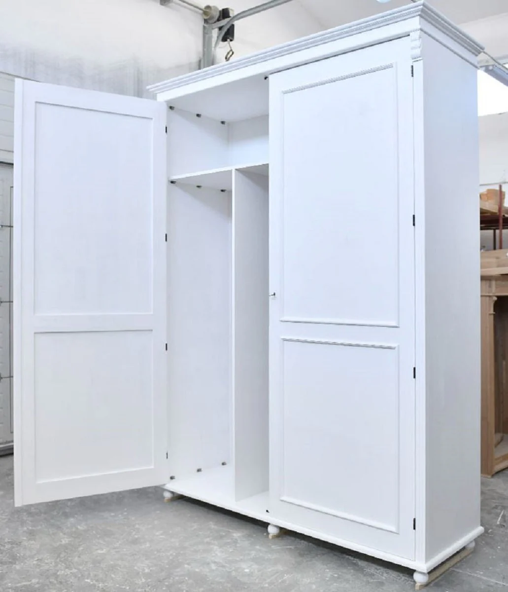 Country house style bedroom wardrobe white 200 x 70 x H. 270 cm - solid wood wardrobe with 2 doors - solid wood bedroom furniture - country house style furniture