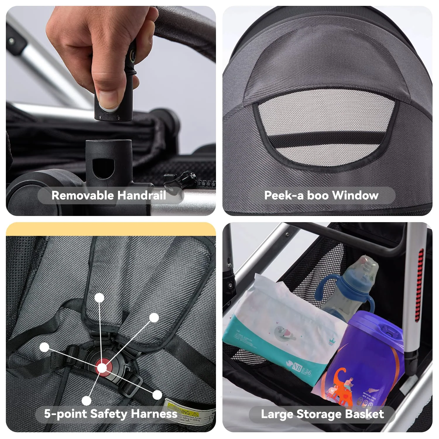 Kinderwagen – 2-in-1-Hochformat-Kabriolett-Kinderwagen mit umkehrbarem Sitz | Faltbarer Kinderwagen aus Aluminiumlegierung, stoßfest, für Kleinkinder im Alter von 0 bis 36 Monaten