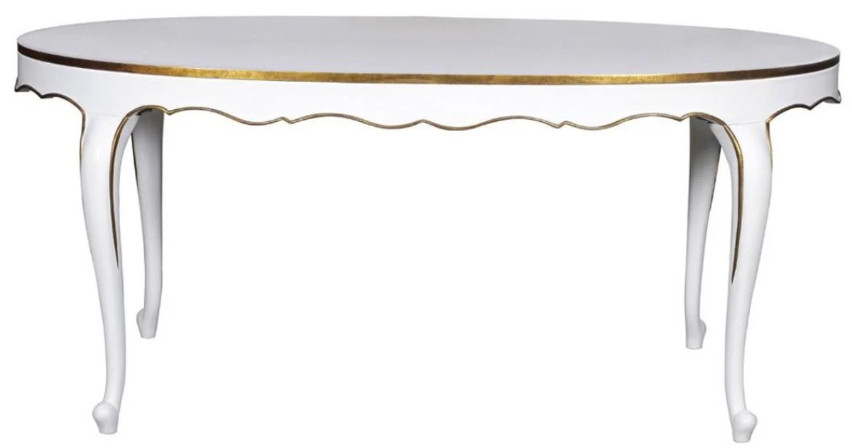 Luxury baroque dining table white / gold 207 x 114 x H. 78 cm - Oval mahogany kitchen table - Baroque dining room furniture - Luxury quality