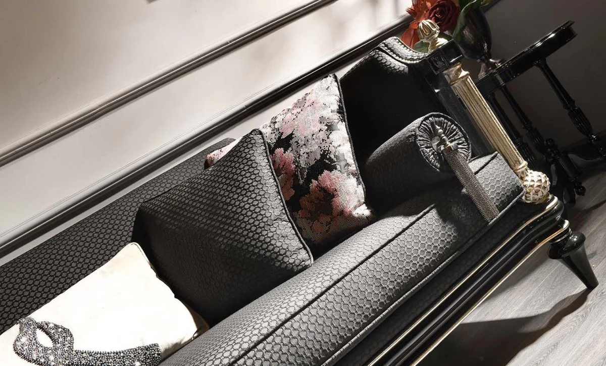 Luxury baroque sofa black / gray / silver / antique gold 250 x 95 x H. 80 cm - magnificent living room sofa in baroque style