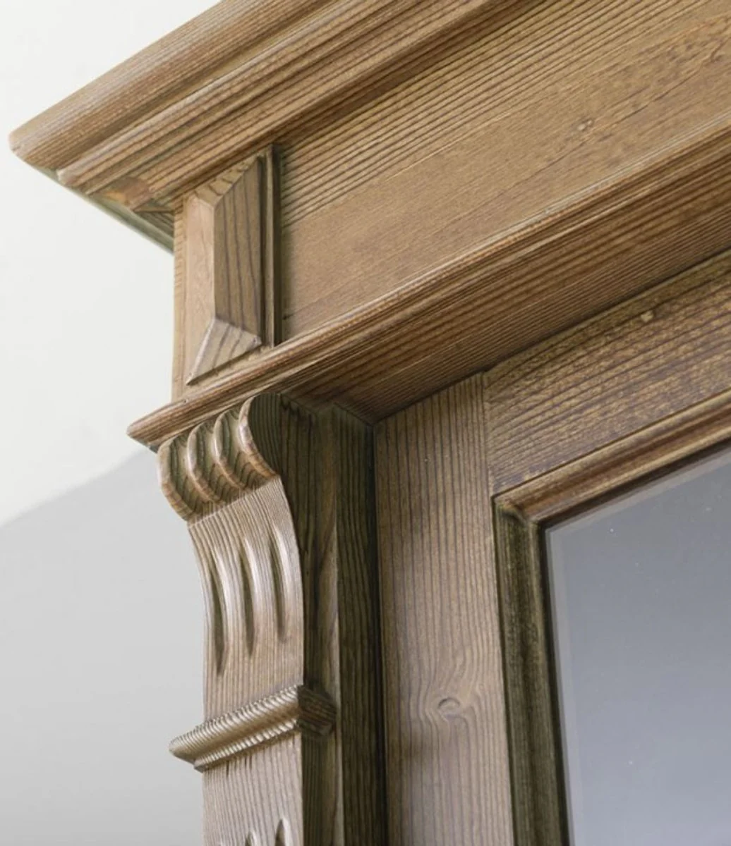 Country house style shelf cabinet brown 73 x 51 x H. 240 cm - solid wood cabinet with 2 doors and drawer - bookcase in country house style