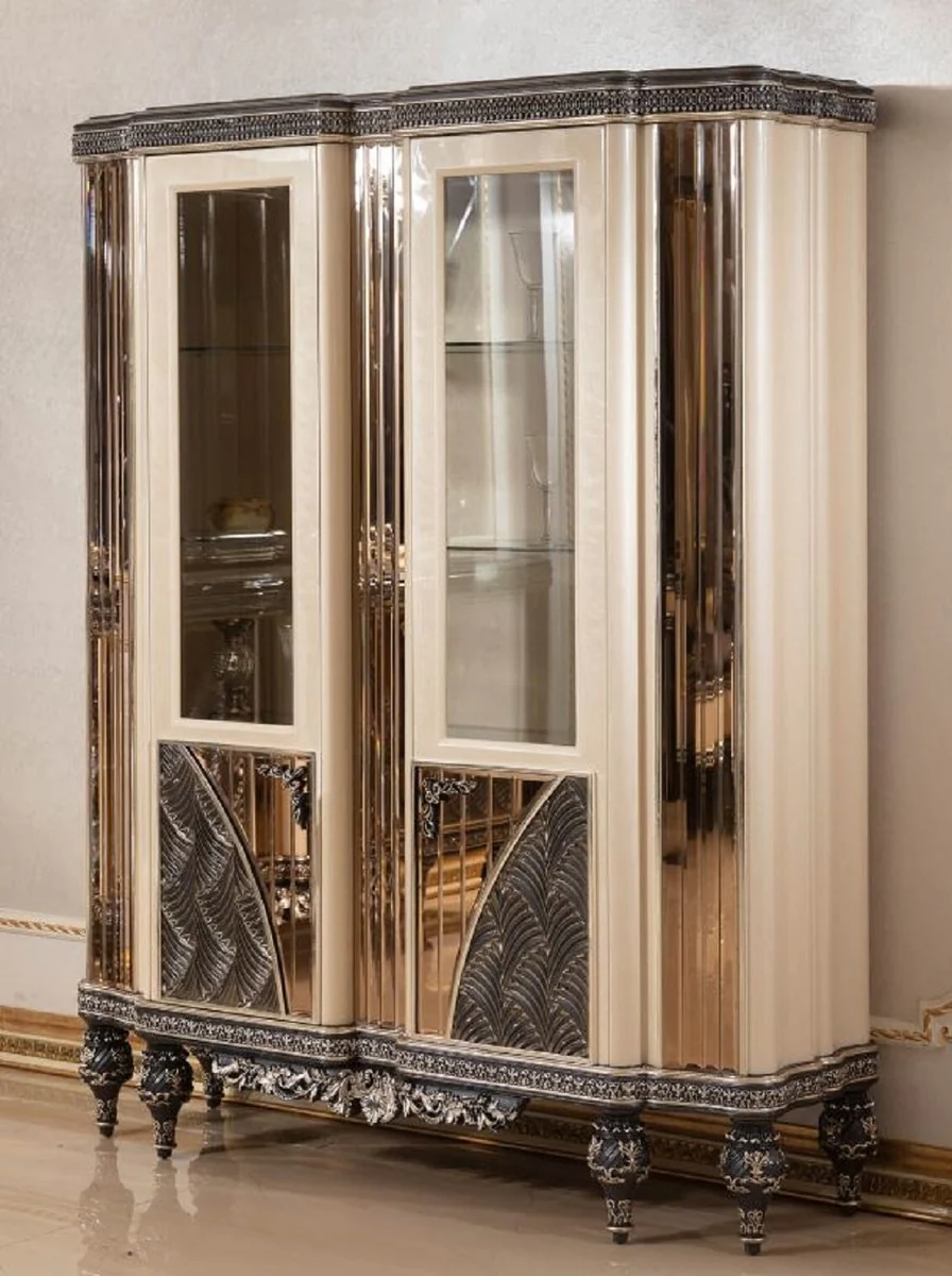 Luxury baroque display cabinet beige / black / gold - magnificent solid wood display cabinet with 2 glass doors - baroque furniture - noble and magnificent