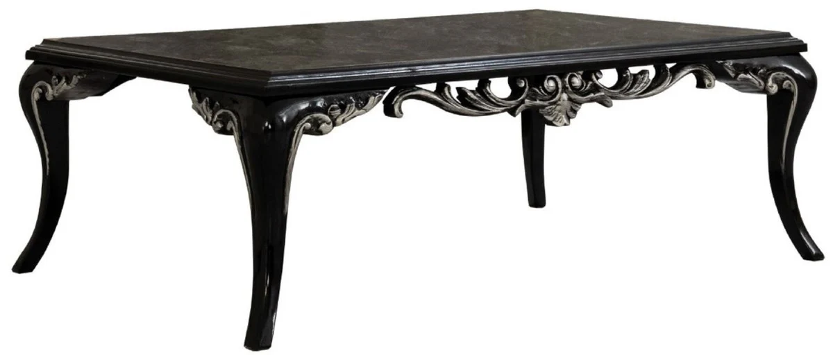 Luxury baroque coffee table black / silver - magnificent living room table in baroque style - handmade solid wood table - baroque living room furniture