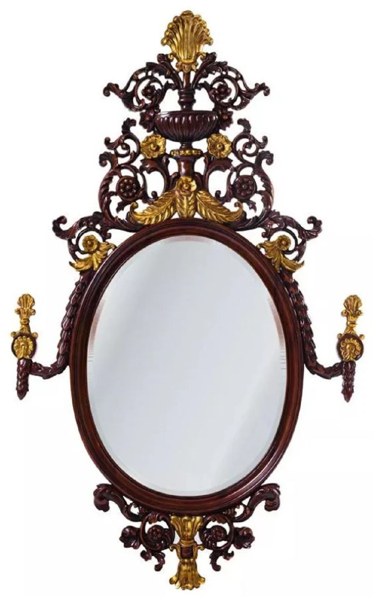 Luxury Baroque Mirror Dark Brown / Antique Gold - Magnificent Mahogany Wall Mirror in Baroque Style - Luxury Furniture in Baroque Style - Baroque Furniture - Noble & Magnificent
