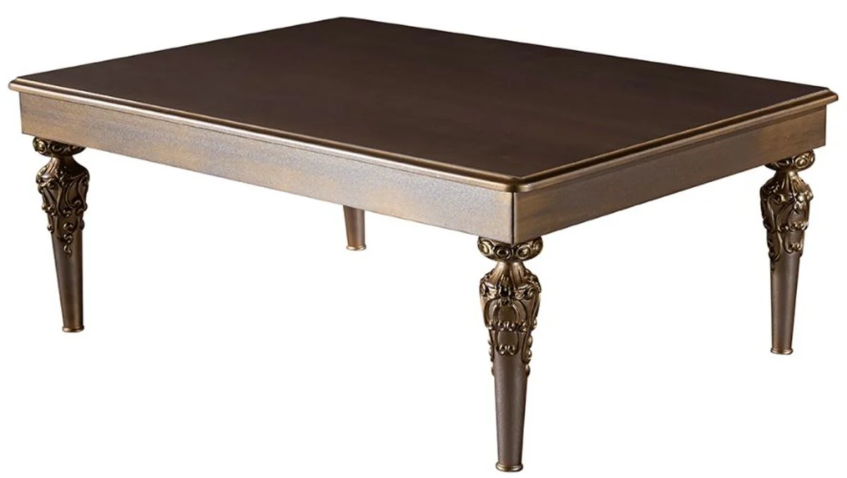 Luxury baroque coffee table brown / silver / copper / gold 115 x 80 x H. 45 cm - solid wood living room table with glass top - baroque living room furniture