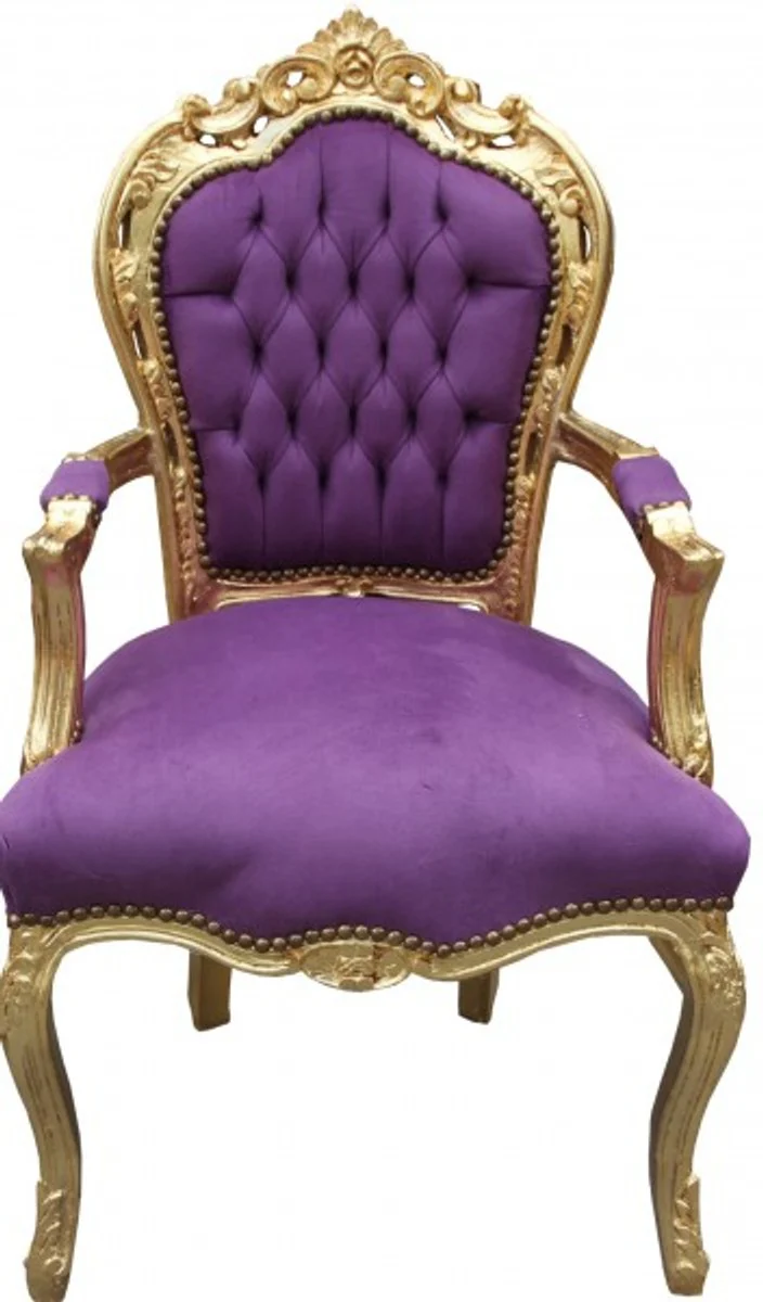 Baroque dining room chair with armrests purple / gold