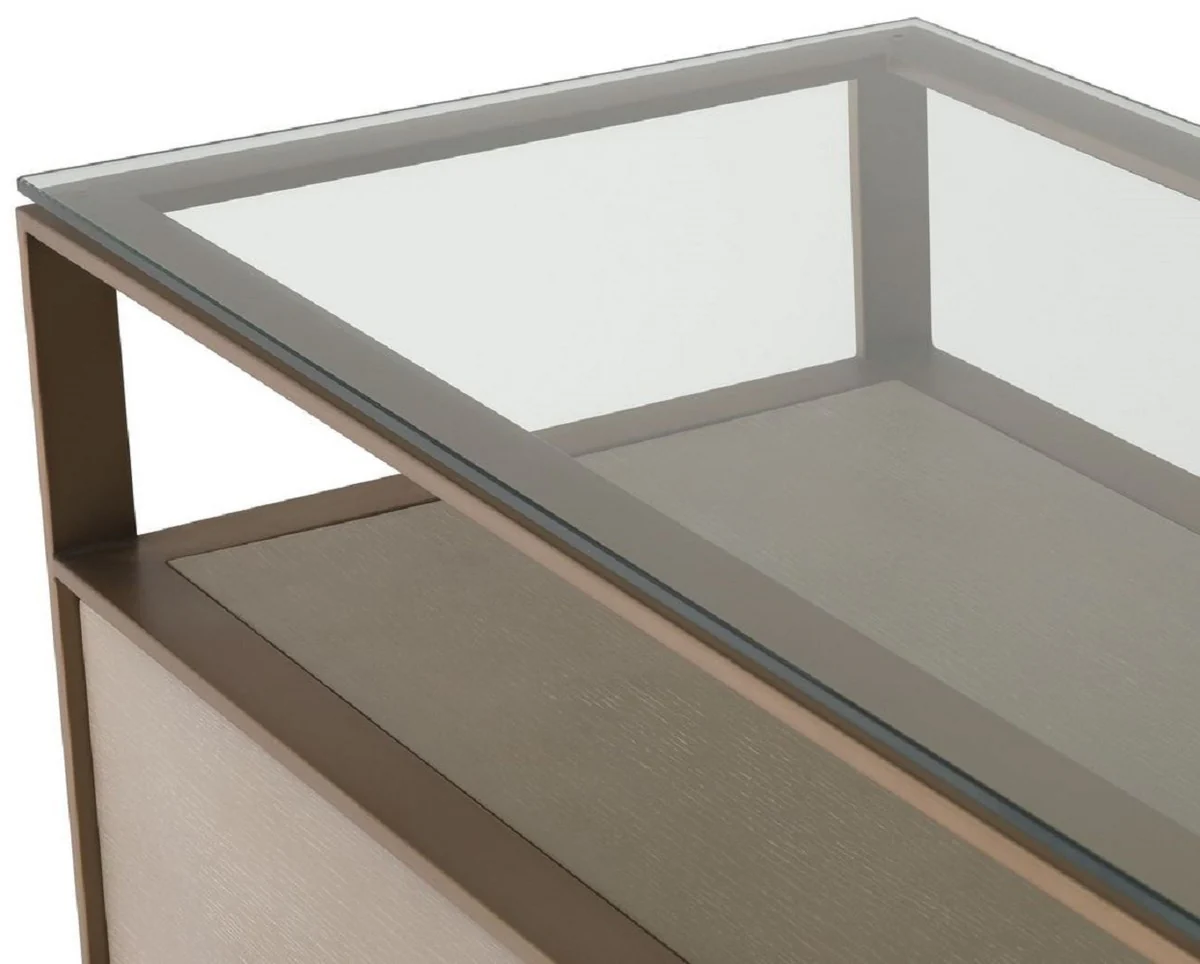 Luxury TV cabinet 220 x 46 x H. 56.5 cm - Sideboard with glass top and 2 drawers - Luxury living room furniture