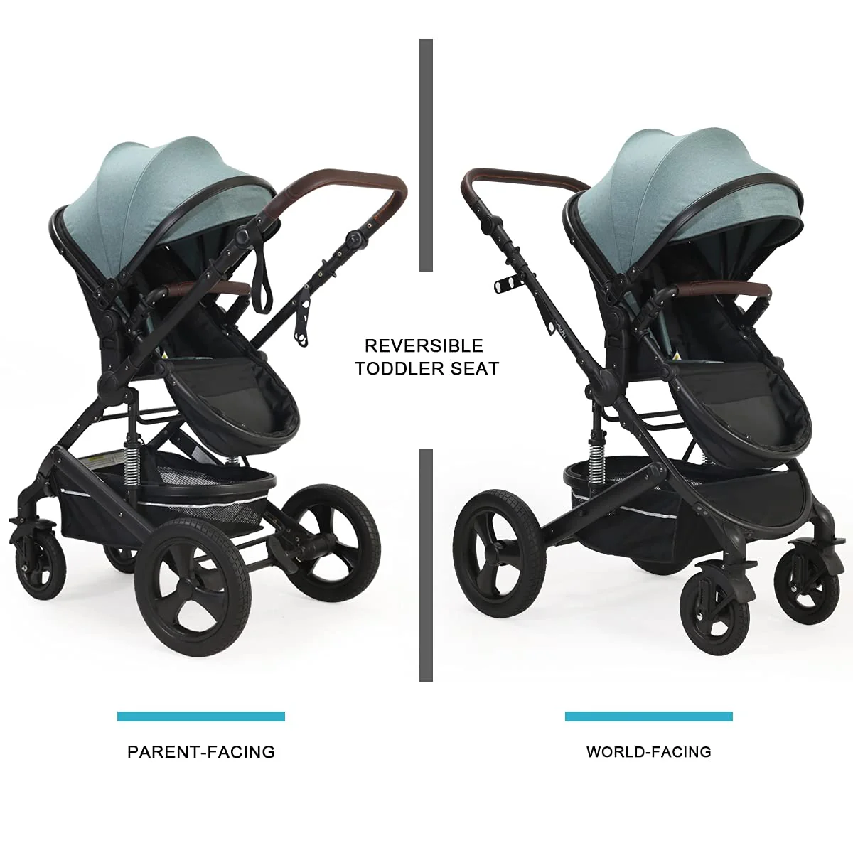 Kinderwagen für Neugeborene und Kleinkinder – Cynebaby 2-in-1 Hochformat, umwandelbar, umkehrbar, stoßfest, Stubenwagen, Kinderwagen, Kinderwagen, mit Getränkehalter, Fußsack und Wickeltasche (grün)