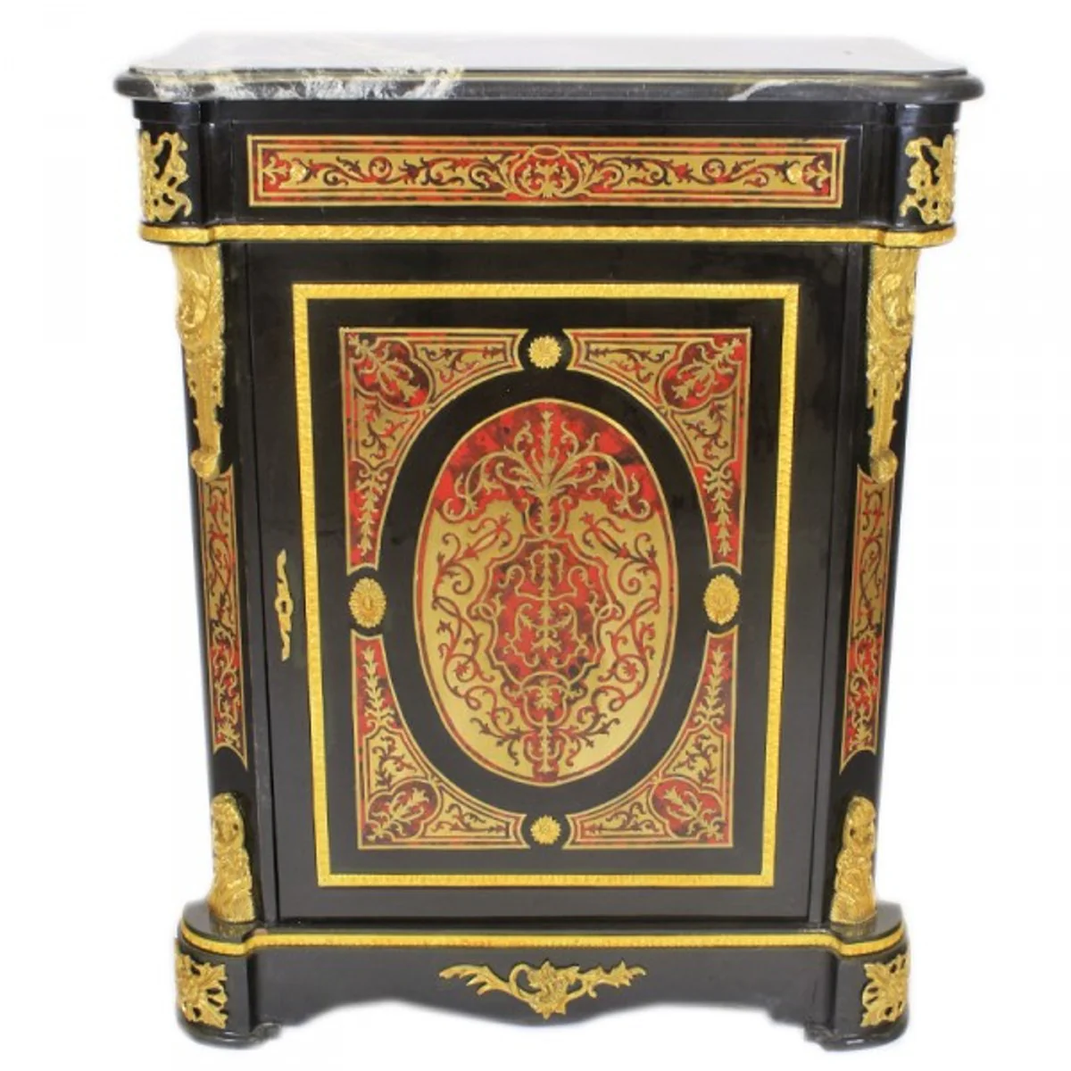 Baroque Boulle chest of drawers black / gold / red with marble top 95 x H105 cm - furniture cabinet sideboard