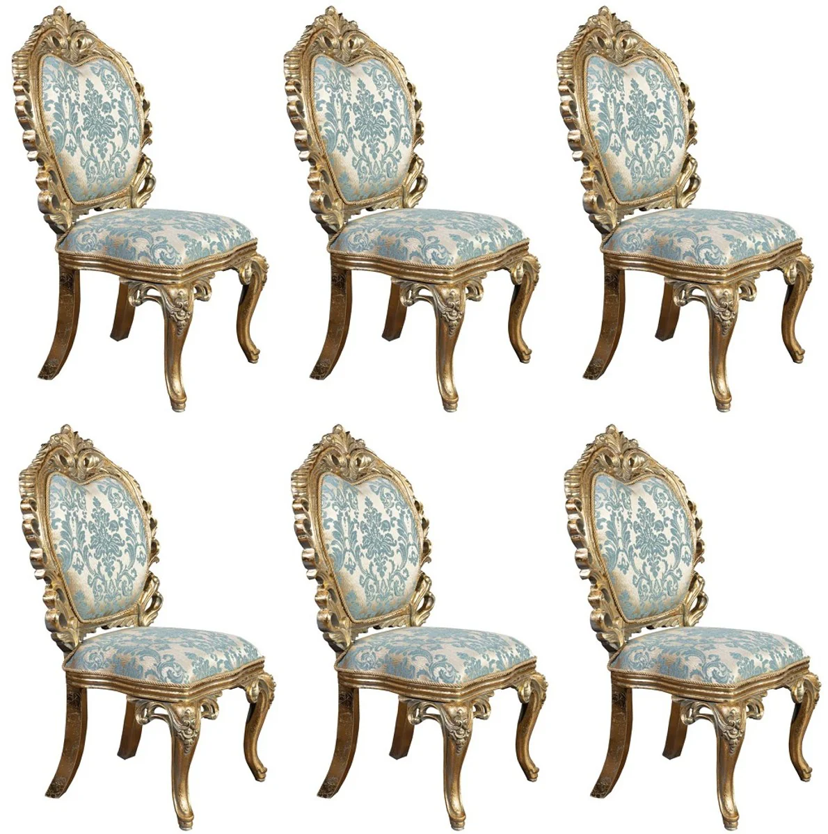 Luxury Baroque Dining Room Chair Set of 6 Turquoise / Gold - Magnificent Baroque Style Kitchen Chairs - Luxury Dining Room Furniture in Baroque Style - Baroque Dining Room Furniture - Baroque Style Furniture