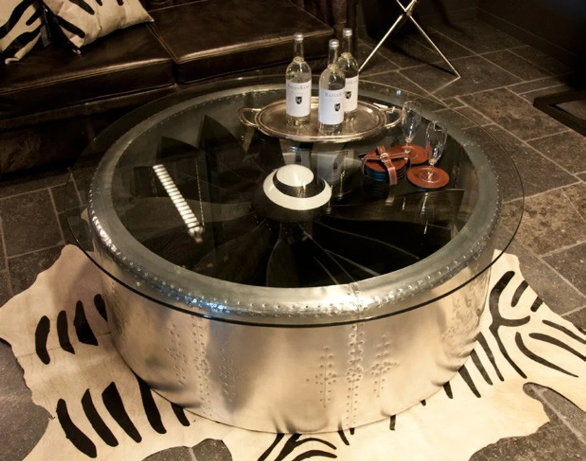 Luxury Vintage Art Deco Coffee Table Airplane Aluminum / Glass - Glass Table - Luxury Collection