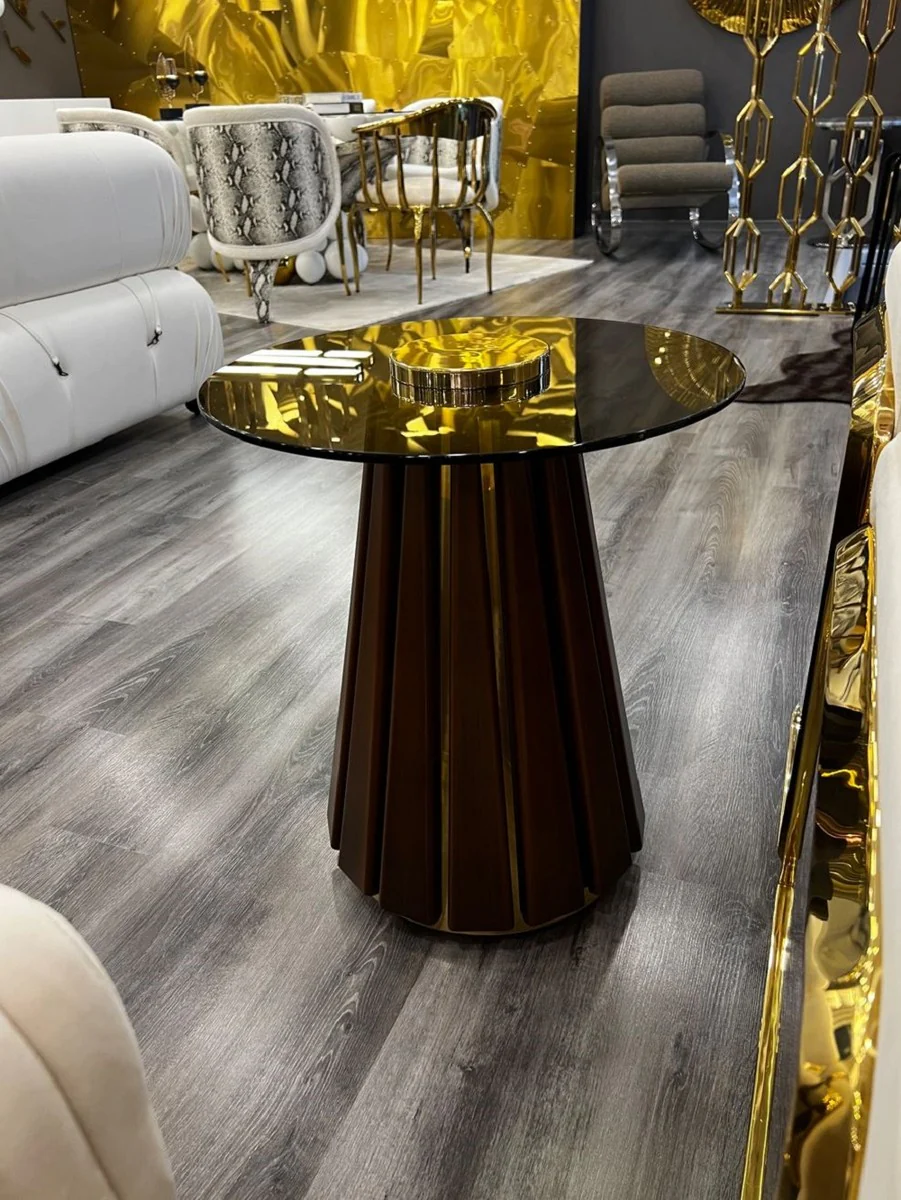 Luxury side table brown / gold Ø 50 x H. 60 cm - Round table with glass top - Living room furniture - Luxury furniture - Hotel furniture - Luxury collection