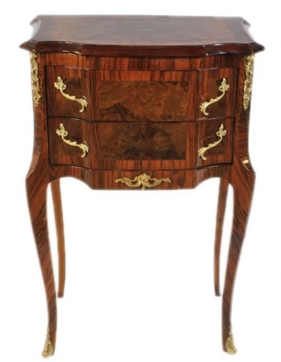 Baroque chest of drawers mahogany / gold with 2 drawers - bedside cabinet antique style