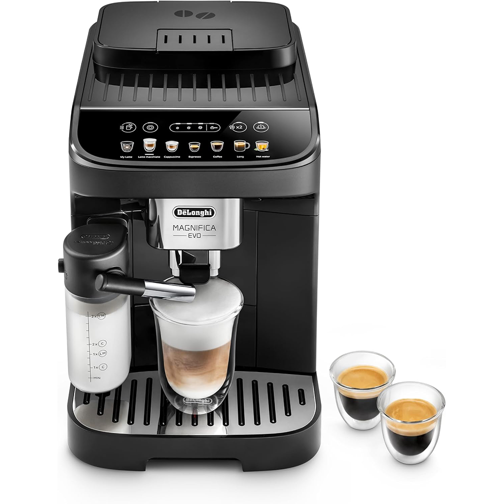 De'Longhi Magnifica Evo ECAM 292.81.B Vollautomatische Kaffeemaschine mit LatteCrema Milchsystem, 7 Direkte Auswahl Tasten für Cappuccino, Espresso und andere Kaffeespezialitäten, 2-Cup-Funktion