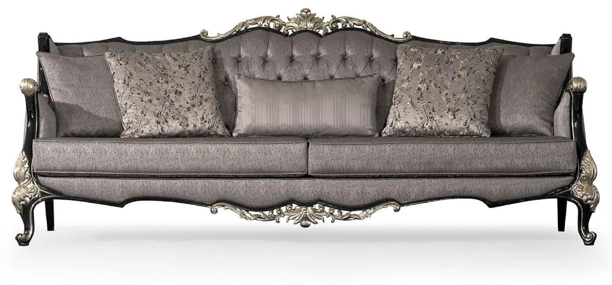 Luxury Baroque Living Room Sofa Silver / Black / Silver - Magnificent Baroque Style Sofa with Decorative Pillows - Luxury Living Room Furniture in Baroque Style - Baroque Furniture