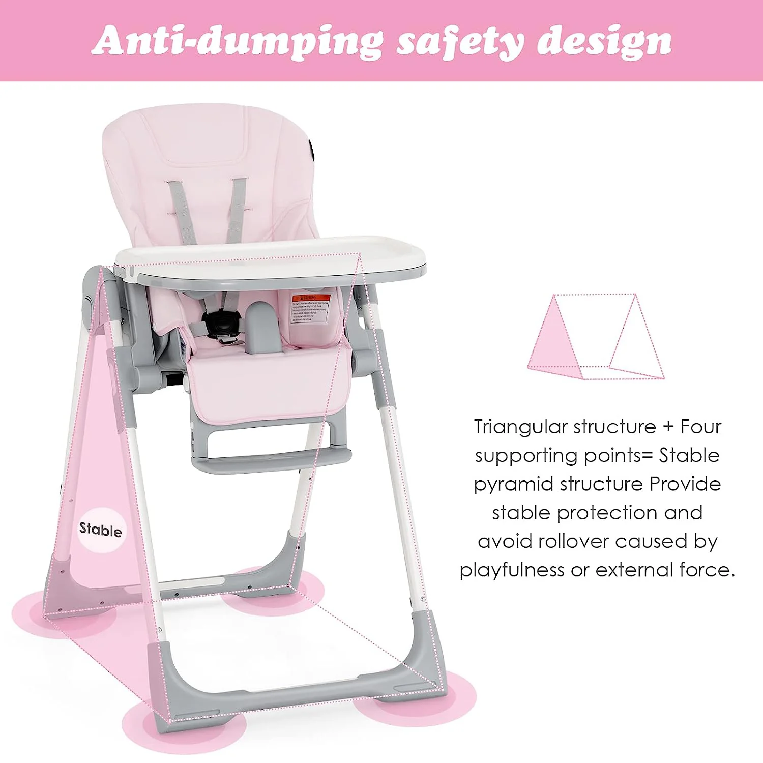 Hochstuhl für Babys und Kleinkinder, faltbarer Hochstuhl mit mehrfach verstellbarer Rückenlehne, Fußstütze und Sitzhöhe, abnehmbarem Tablett, abnehmbarem PU-Lederkissen, integrierten Hinterrädern (schwarz)