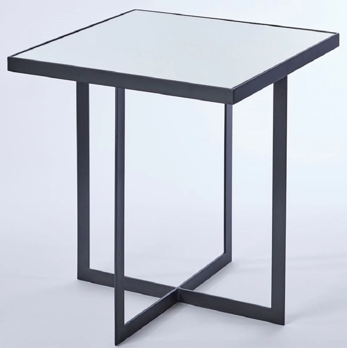 Luxury side table black 51 x 51 x H. 55 cm - metal table with mirror glass table top - luxury furniture