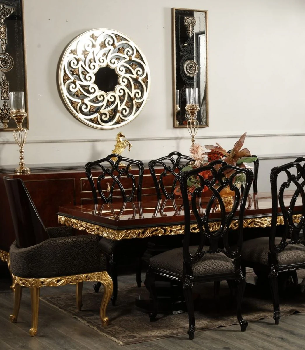 Luxury Baroque Dining Room Chair with Armrests Gray / Dark Brown / Gold H. 116 cm - Baroque Furniture