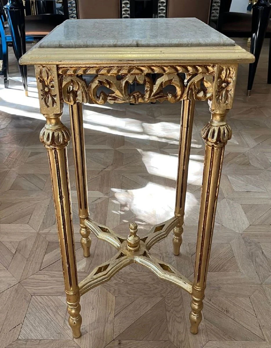 Baroque side table gold / gray - square antique style table with marble top - living room furniture in baroque style - antique style furniture - baroque furniture