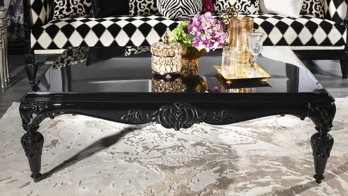 Luxury baroque coffee table black 144 x 98 x H. 46 cm - baroque style living room table with glass top - baroque furniture