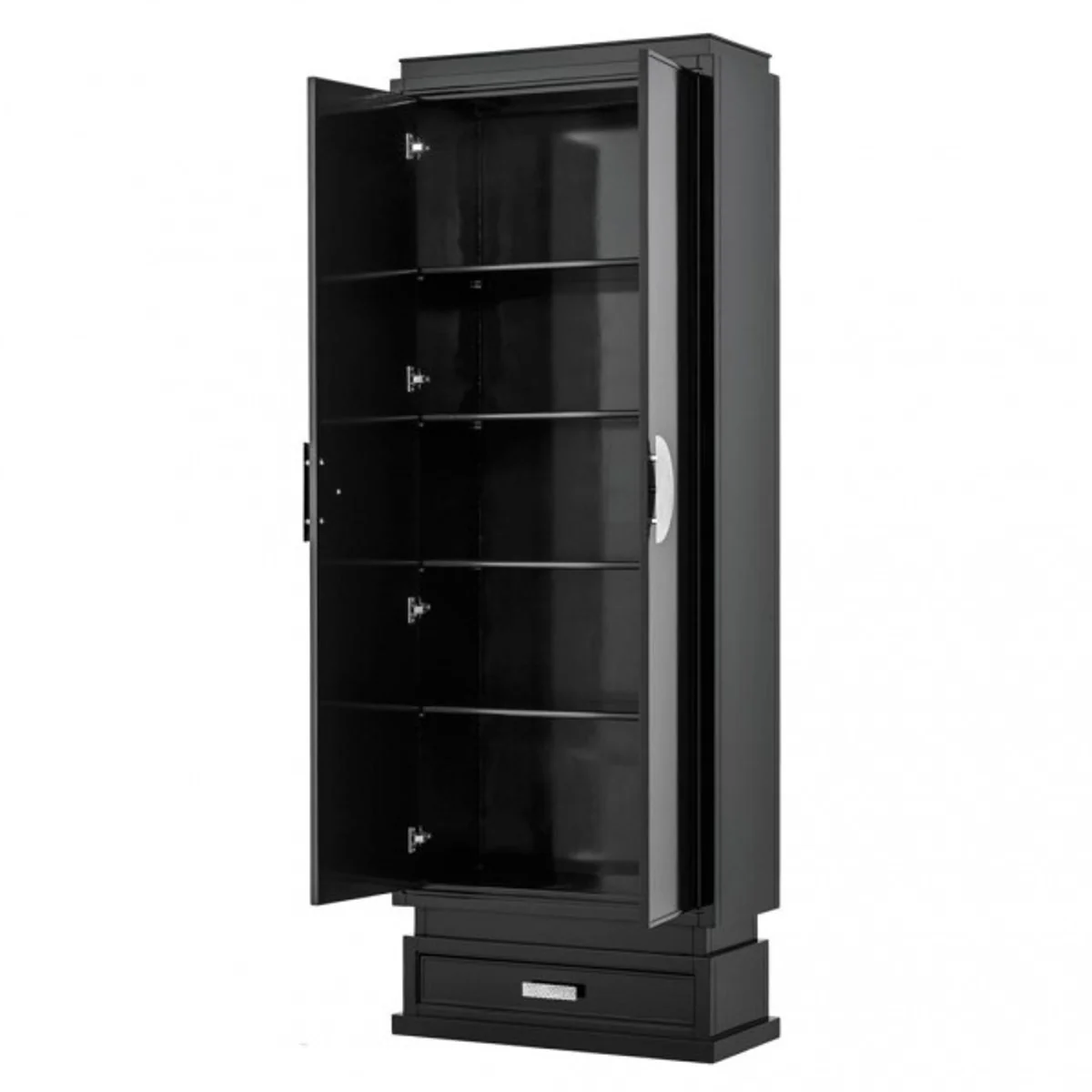 Luxury cabinet black solid wood nickel handles - living room cabinet baroque art nouveau rococo shop furniture - luxury hotel & boutique furniture