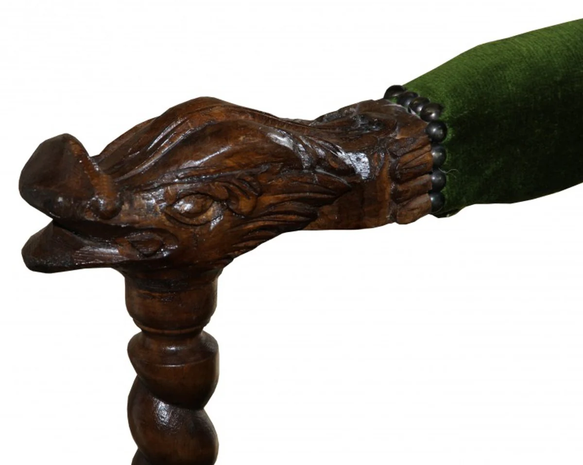 Baroque throne armchair green / mahogany - Baroque furniture Tron king armchair