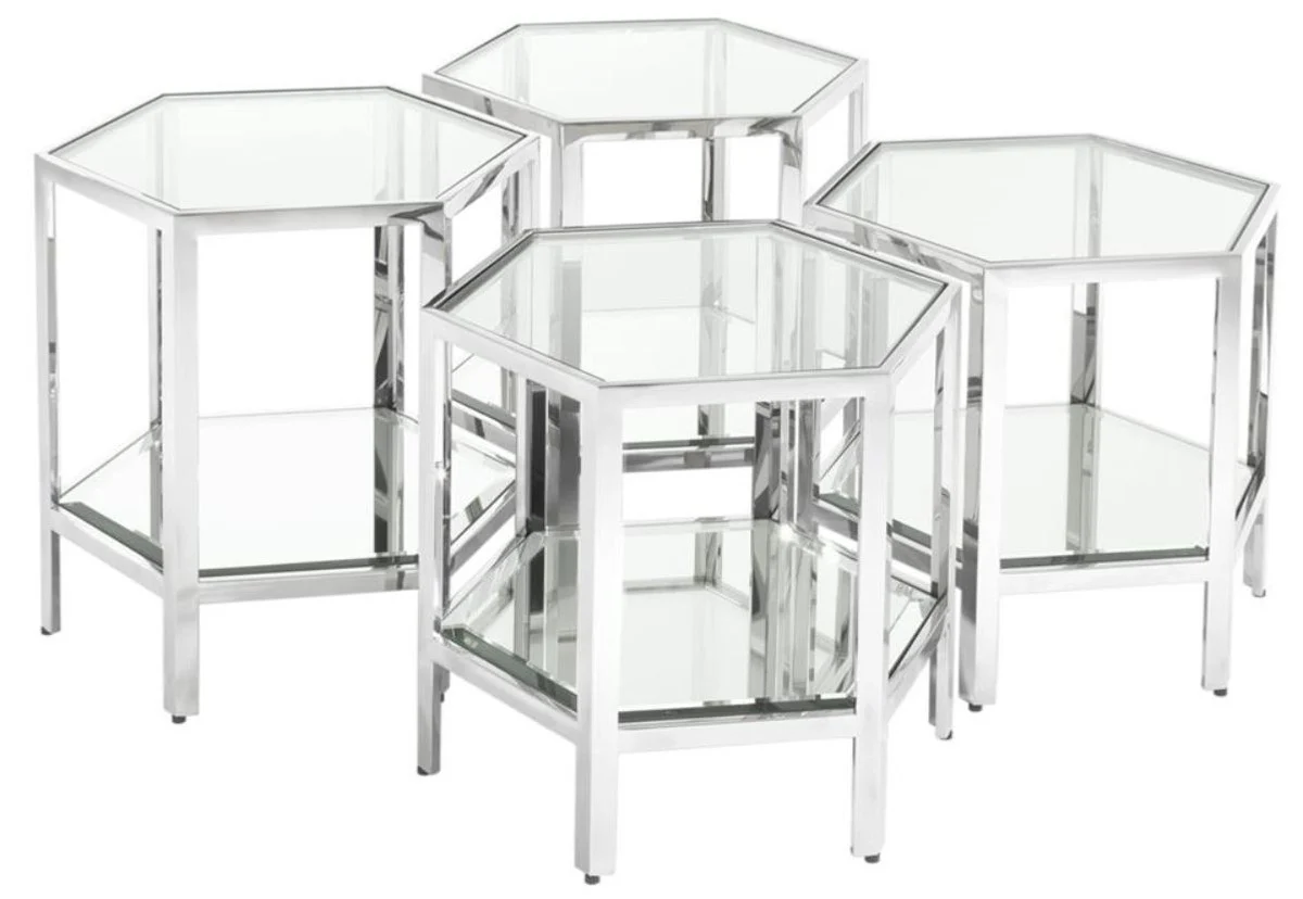 Luxury coffee table set of 4 silver - designer living room table